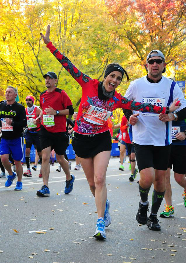 Deborah correndo a sua primeira maratona em Nova York, 2013